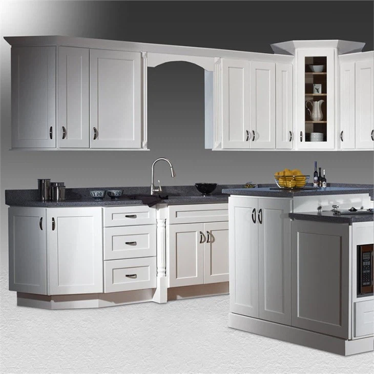 white shaker cabinets with wood countertops